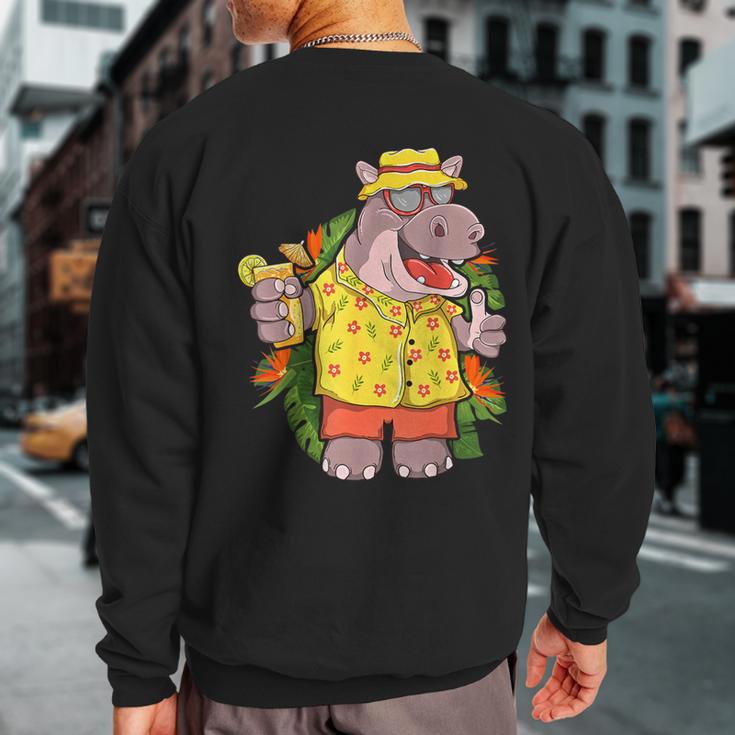 Hippo In Hawaiian Outfit And Shades Vacation Sweatshirt Back Print