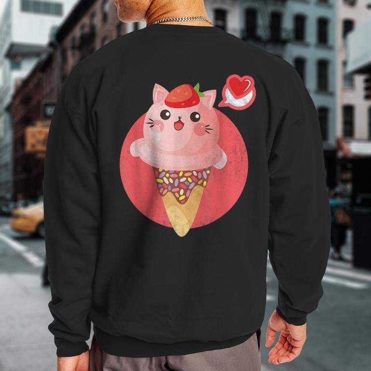 Kawaii Cute Cat Ice Cream Sprinkle Cone Strawberry Top Heart Sweatshirt Back Print