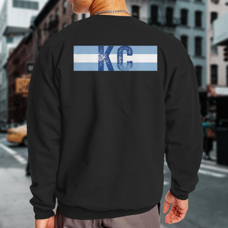 Kc 2 Letters Kansas City Cool Kc Blue Stripes Kc Retro Cool Sweatshirt Back Print