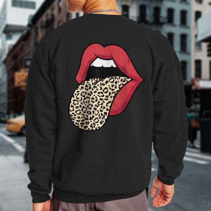 Leopard Print Red Lips Sexy Cheetah Leopard Print Red Lips Sweatshirt Back Print