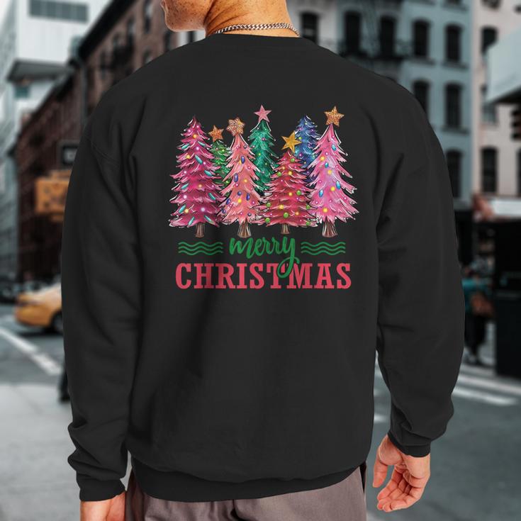 Merry And Bright Pink Christmas Tree Pink Christmas Costume Sweatshirt Back Print