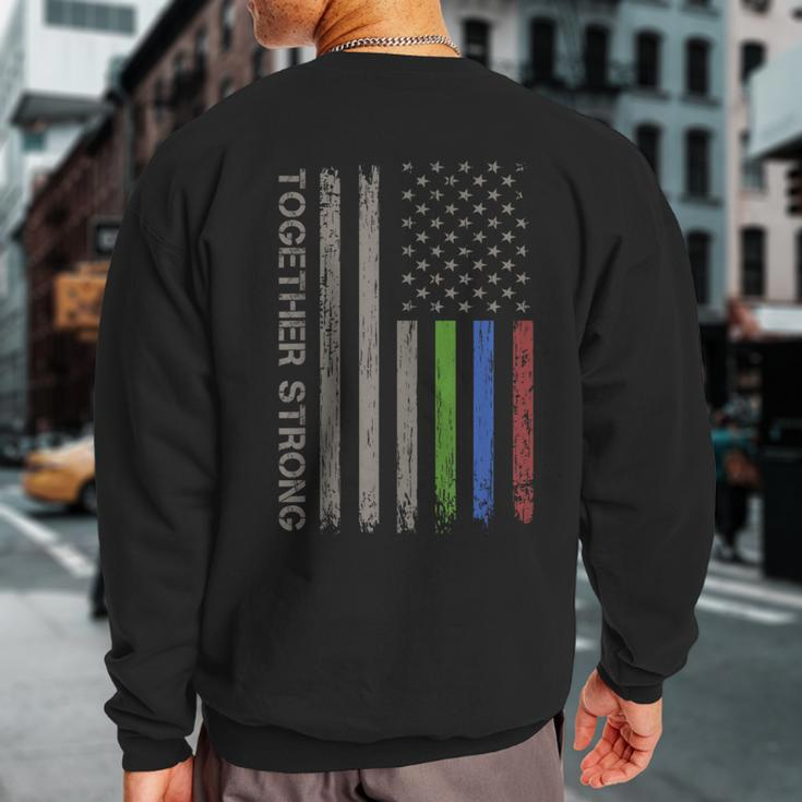 Military Thin Line Usa Flag Green Blue Red Together Strong Sweatshirt Back Print