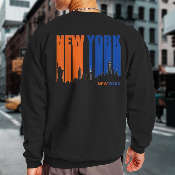 New York Orange & Blue Skyline Vintage Silhouette Sweatshirt Back Print