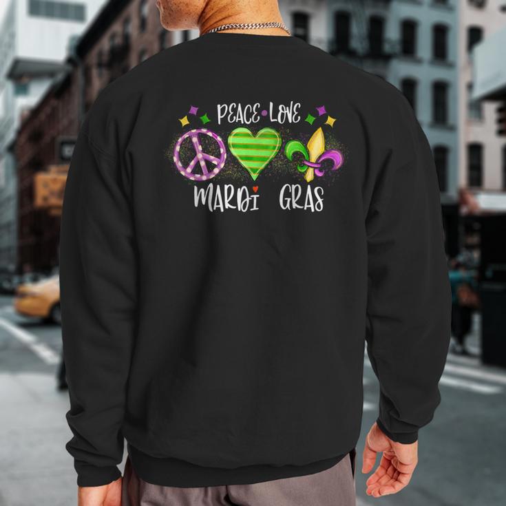 Peace Love Mardi Gras Purple And Gold New Orleans Festival Sweatshirt Back Print