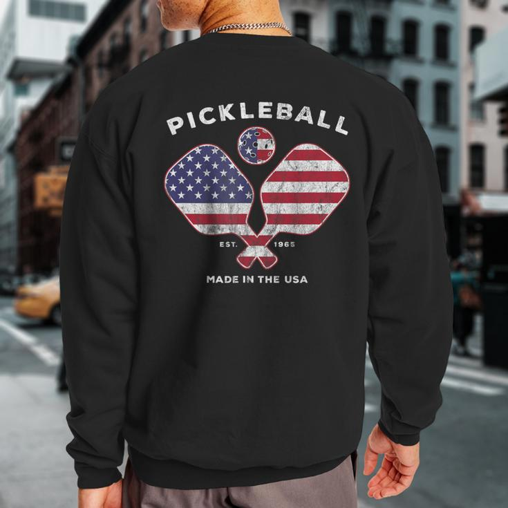 Pickleball Vintage Usa American Flag Distressed Sweatshirt Back Print