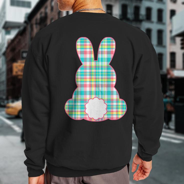 Plaid Pastel Multi Color Gingham Check Easter Bunny Sweatshirt Back Print