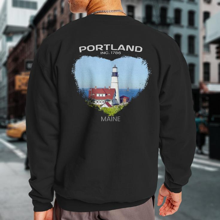 Portland Me Maine Portland Head Light Fort Williams Park Sweatshirt Back Print
