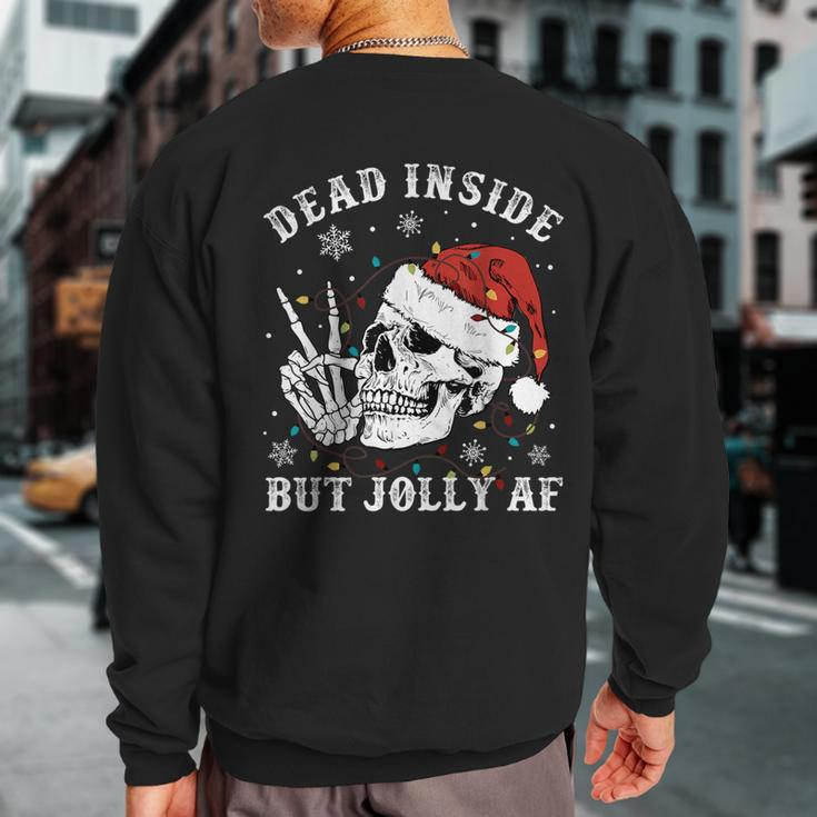 Retro Dead Inside But Jolly Af Skeleton Christmas Lights Sweatshirt Back Print