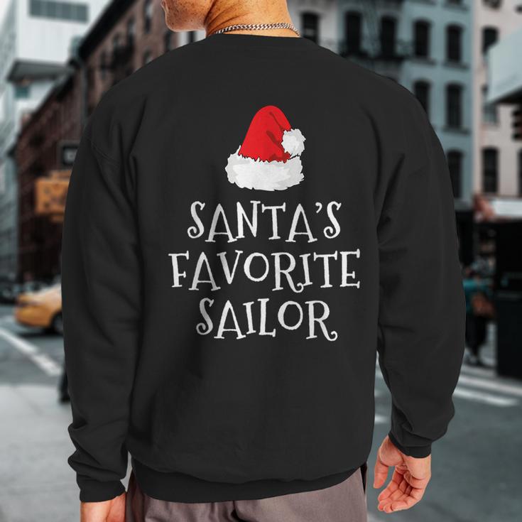 Santa's Favorite Sailor Christmas Hat Sailing Sweatshirt Back Print