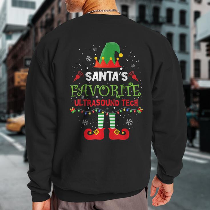 Santa's Favorite Ultrasound Tech Elf Christmas Light Sweatshirt Back Print