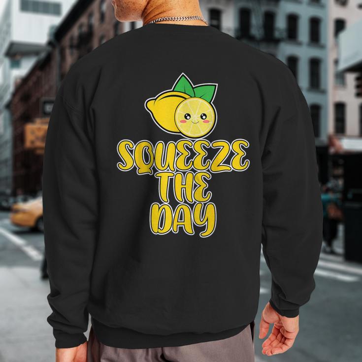 Squeeze The Day Vitamin C Small Evergreen Tree Yellow Lemons Sweatshirt Back Print