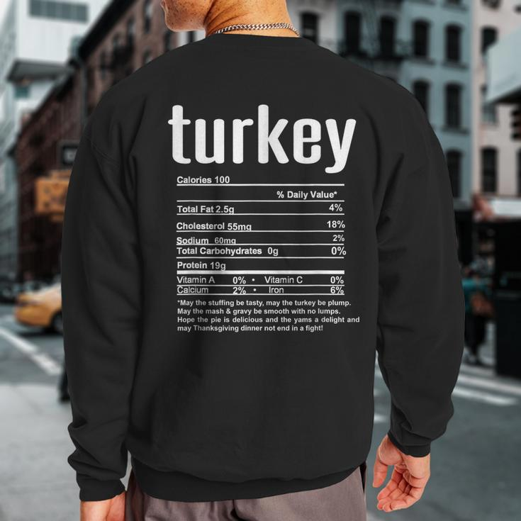 Thanksgiving Christmas Turkey Nutritional Facts Sweatshirt Back Print
