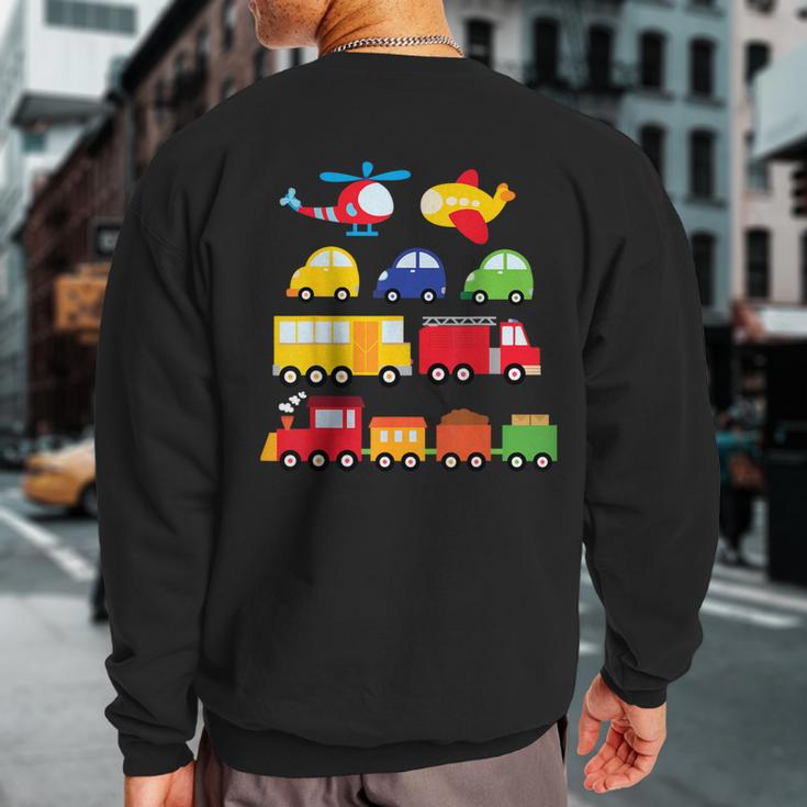 Transportation Trucks Cars Trains Planes Helicopters Toddler Sweatshirt Back Print