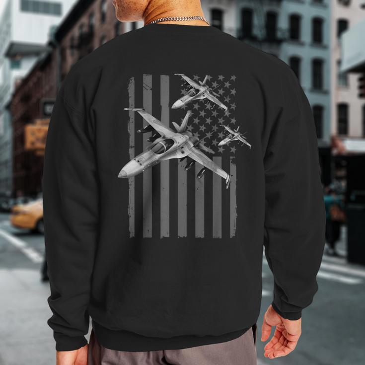 Us Jet Fighter Jet Squadron Pilot American Flag Graphic Sweatshirt Back Print