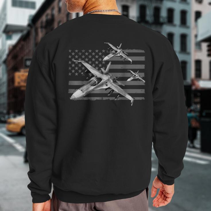 Us Jet Fighters Squadron American Flag Graphic Sweatshirt Back Print