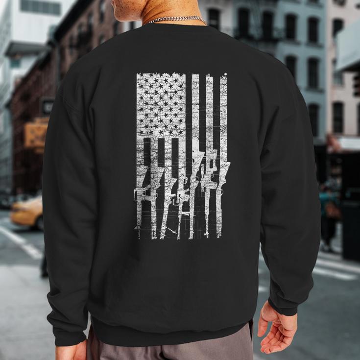 Usa Guns Weapons Flag Rifles Stripes Military White Sweatshirt Back Print