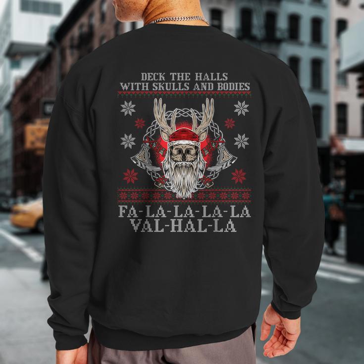 Viking Santa Deck The Halls With Skulls And Bodies Sweatshirt Back Print