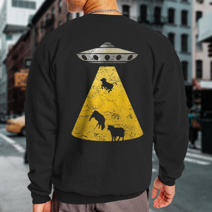 Vintage Alien Ufo Cow Abduction Roswell RetroYellow Sweatshirt Back Print