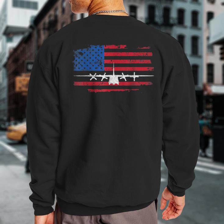 Vintage American Flag C-130 Military Plane Pilot Sweatshirt Back Print