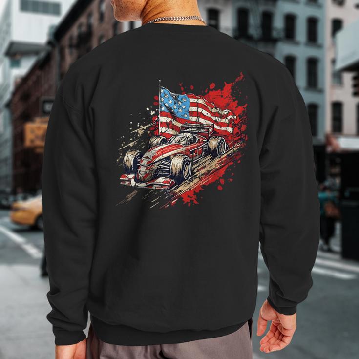 Vintage Auto Racing Car American Flag 4Th Of July Auto Race Sweatshirt Back Print