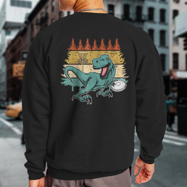 Vintage Disc Golf Player I Dinosaur Disc Golf Basket Retro Sweatshirt Back Print