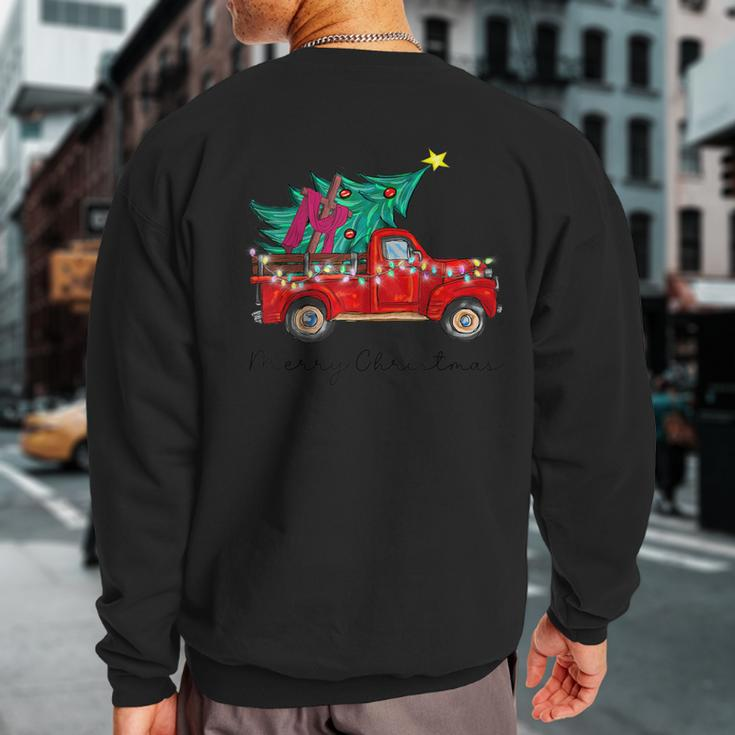 Vintage Wagon Red Truck Christmas Tree Pajama Xmas Sweatshirt Back Print
