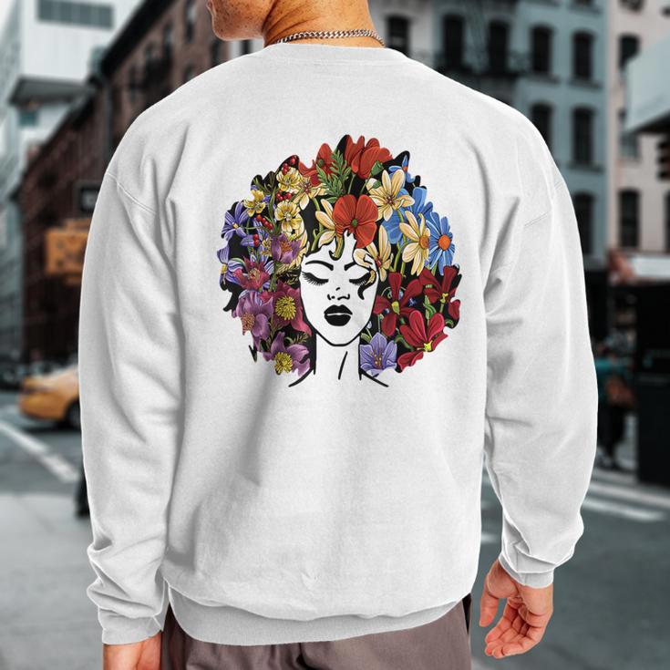 Black Queen Lady Curly Natural Afro African Black Hair Sweatshirt Back Print