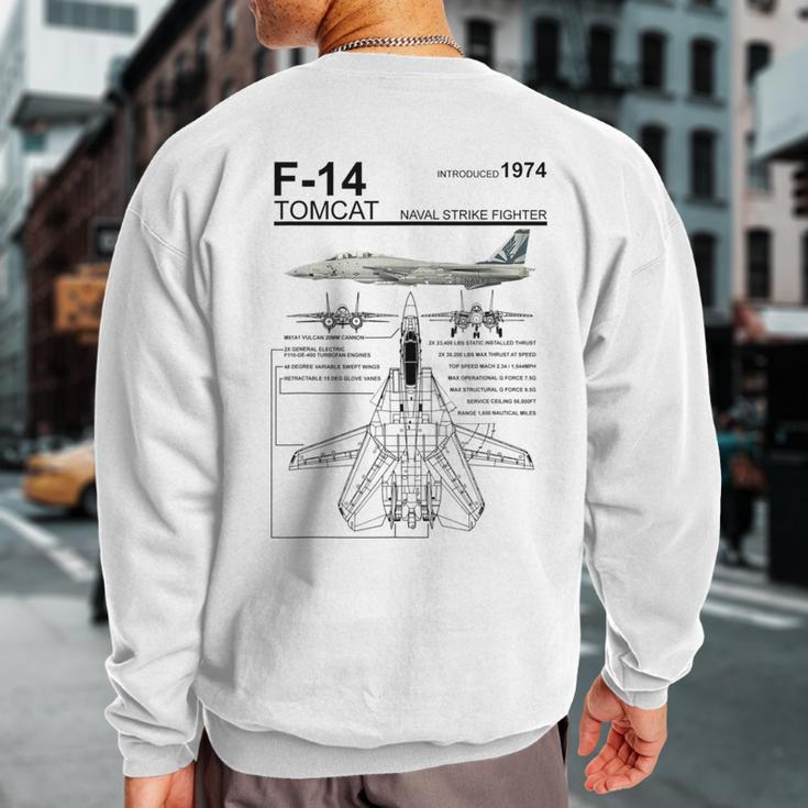 F-14 Tomcat Navy Fighter Jet Diagram Graphic Sweatshirt Back Print