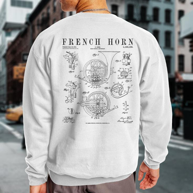 French Horn Old Vintage Antique Patent Drawing Print Sweatshirt Back Print
