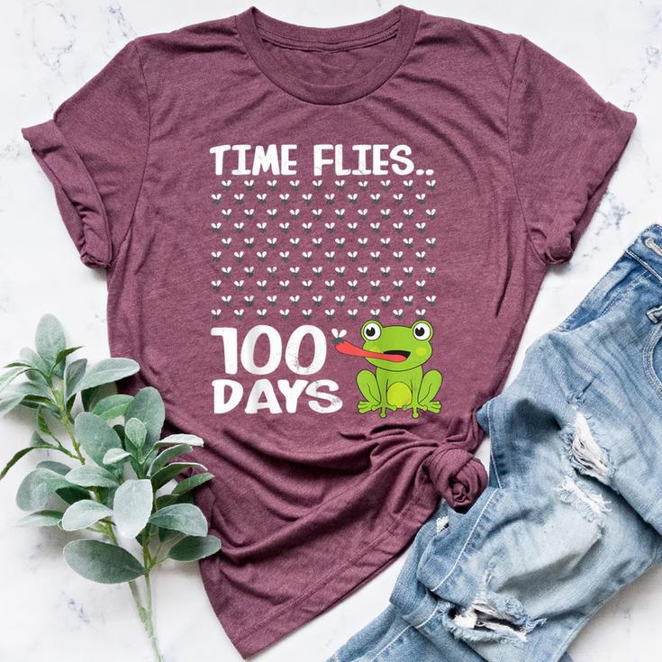 100 Days School Boys Girls Frog Time Flies Fly 100Th Bella Canvas T-shirt