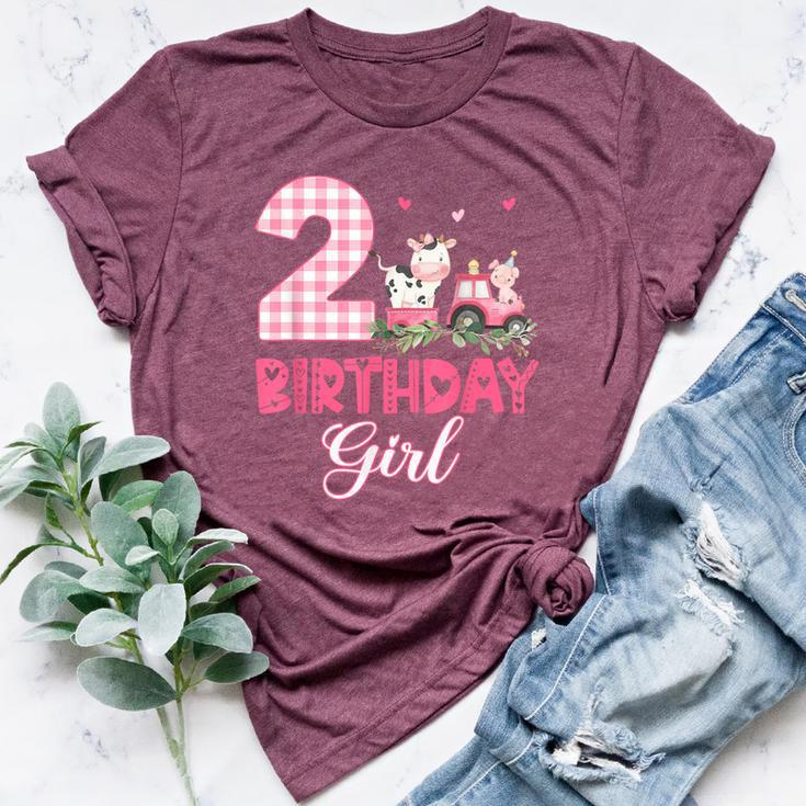 2Nd Birthday Outfit Girl Two Year Old Farm Cow Pig Tractor Bella Canvas T-shirt