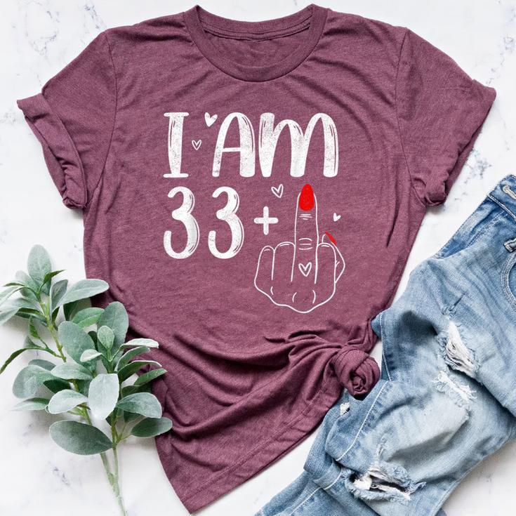 I Am 33 Plus 1 Middle Finger For A 34Th Birthday For Women Bella Canvas T-shirt