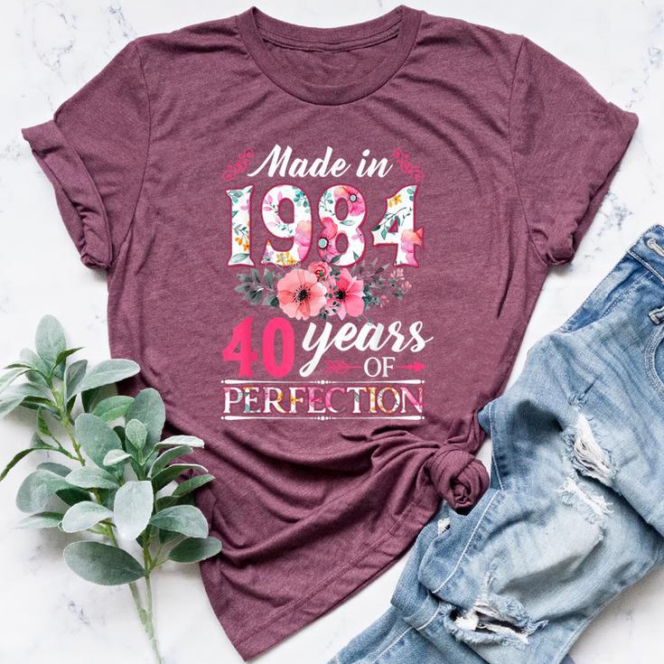 40 Year Old Made In 1984 Floral Flower 40Th Birthday Womens Bella Canvas T-shirt