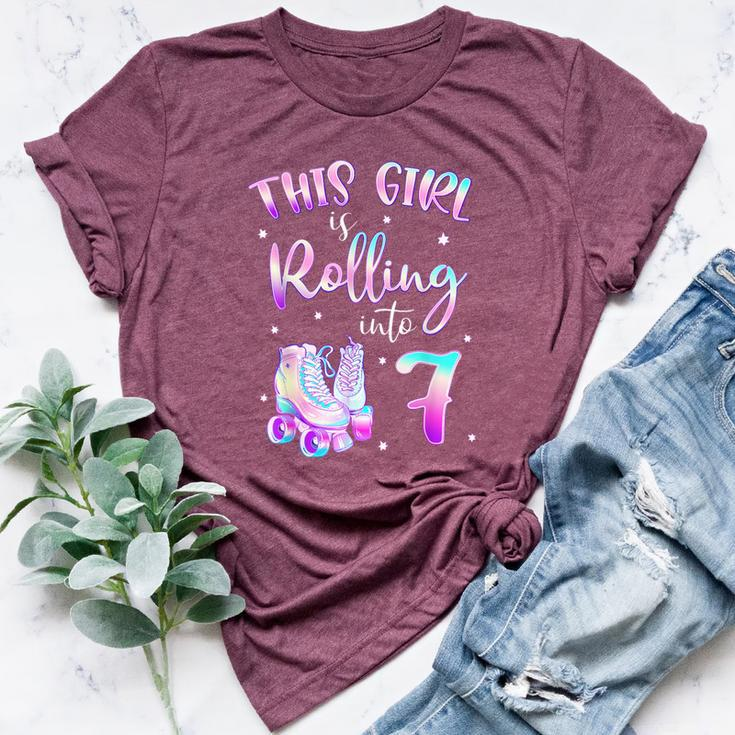7Th Bday Rolling Into 7 Birthday Girl Roller Skate Party Bella Canvas T-shirt