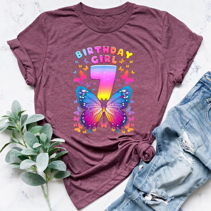 7Th Birthday Girl 7 Years Butterfly Number 7 Bella Canvas T-shirt