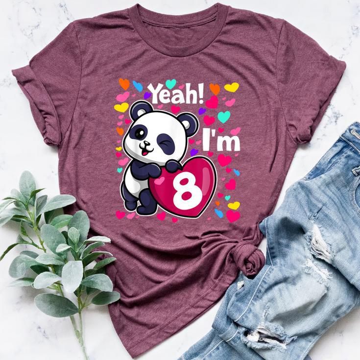 8 Years Old 8Th Birthday Panda Hearts Cute Girl Party Bella Canvas T-shirt