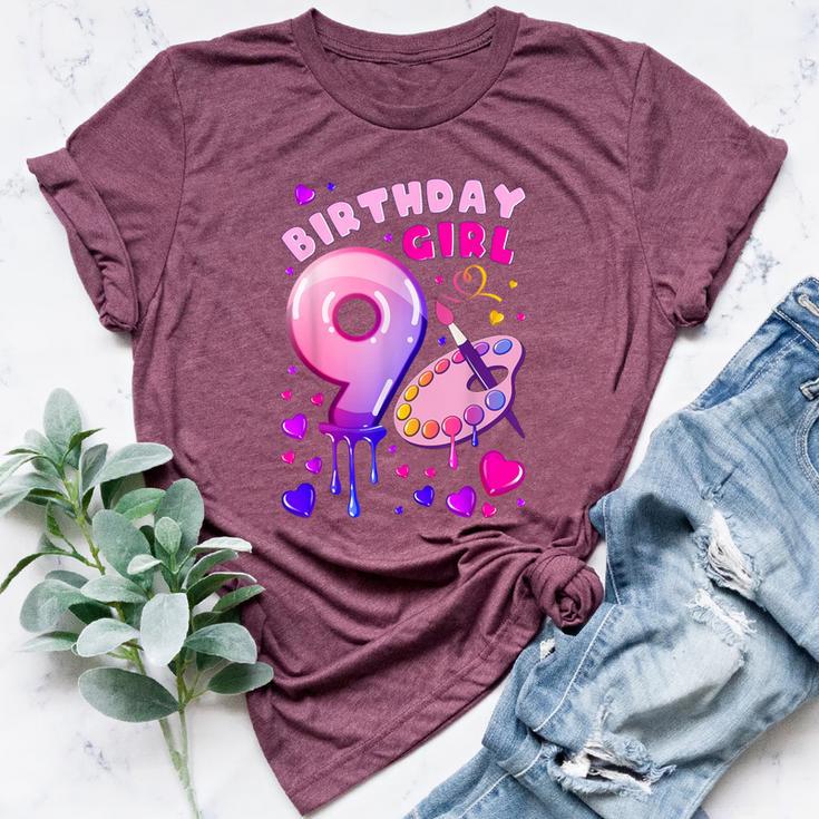 9Th Birthday Girl 9 Years Painting Art Number 9 Bella Canvas T-shirt