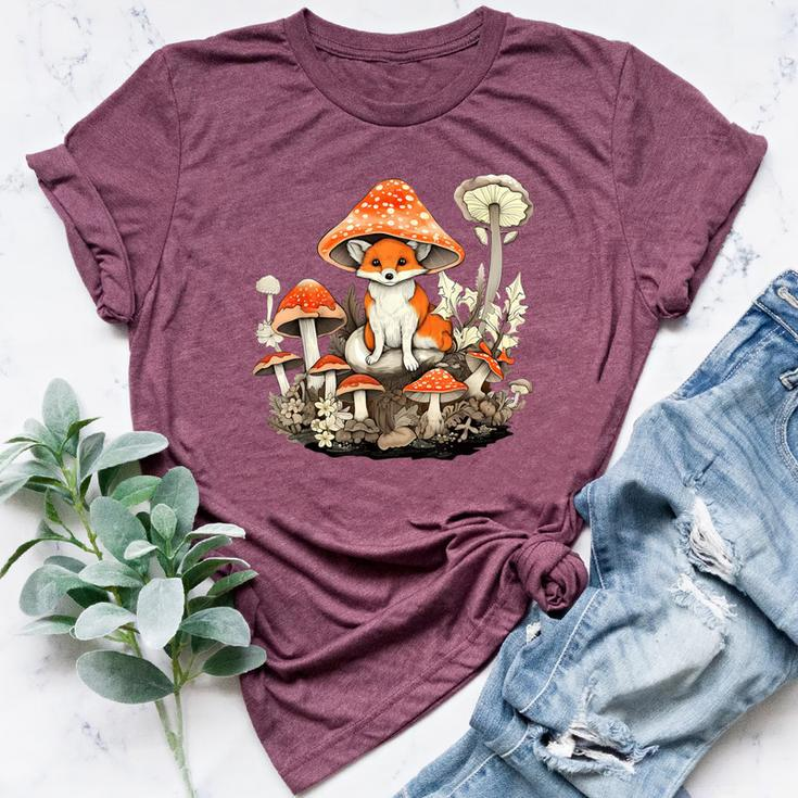 Aesthetic Fox On Mushroom Cottagecore Vintage Nature Floral Bella Canvas T-shirt