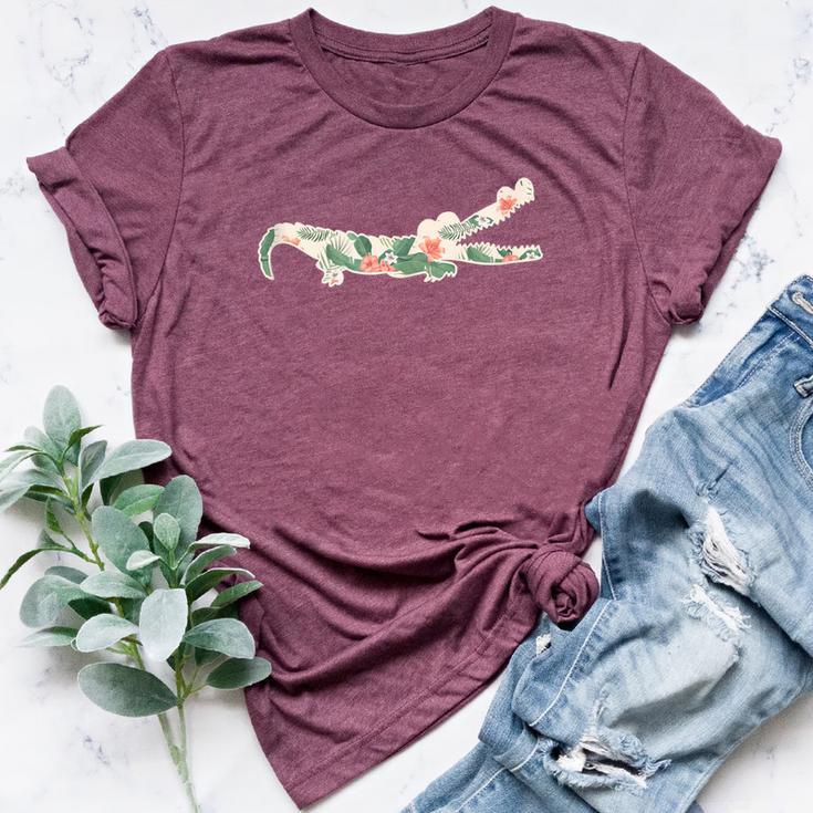 Alligator Flower Girl Print Floral Hawaiian Women Bella Canvas T-shirt