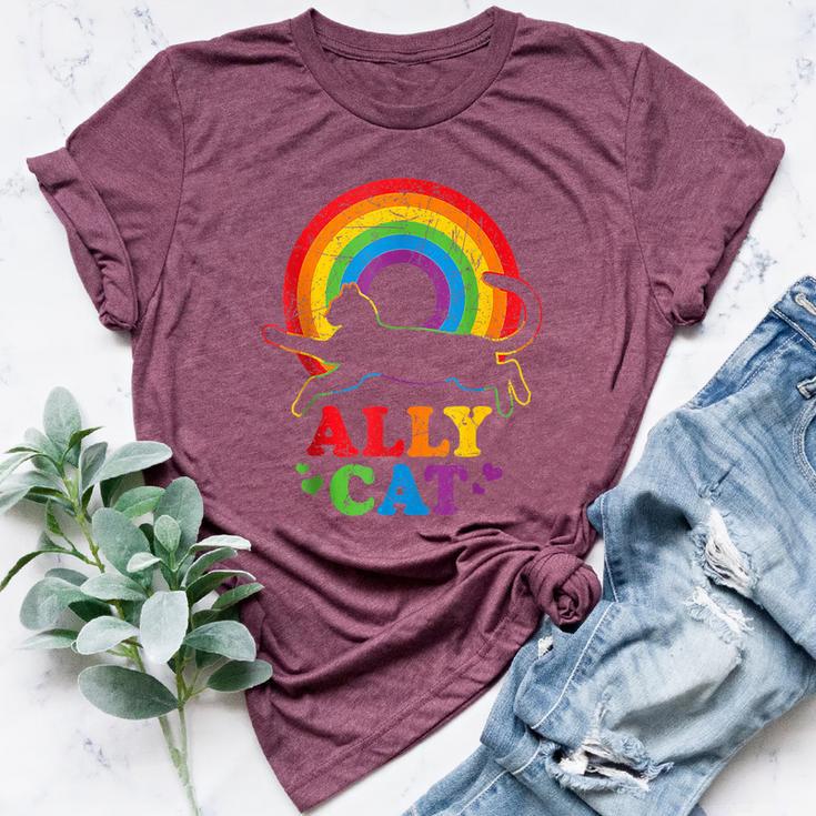 Allycat Lgbt Cat With Ally Pride Rainbow Bella Canvas T-shirt