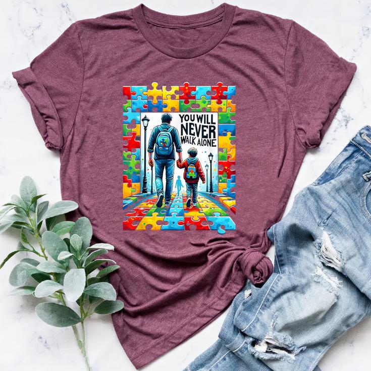 Autism Dad Mom You Will Never Walk-Alone Support Autism Bella Canvas T-shirt