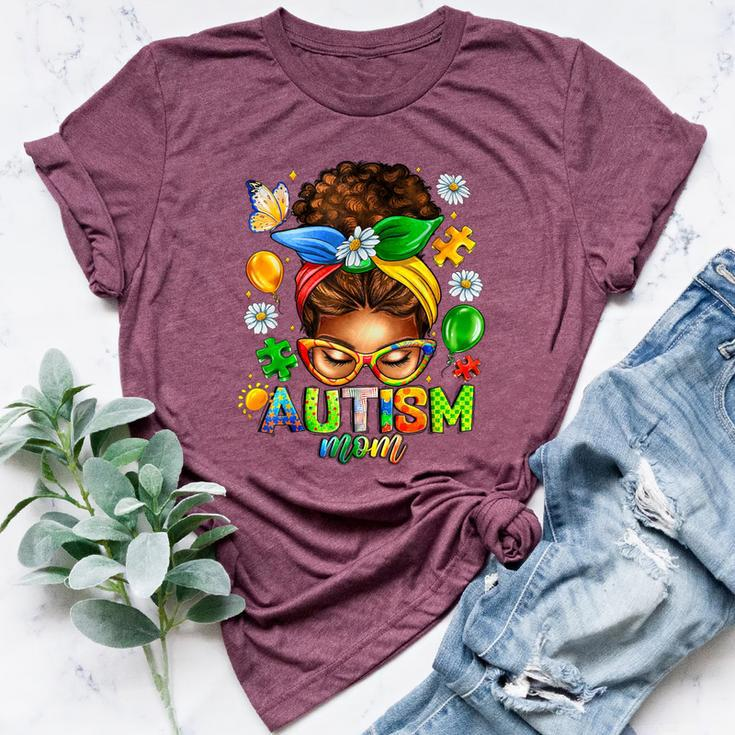 Autism Mom Afro Messy Bun Black Mom Life Bella Canvas T-shirt