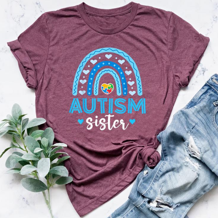 Blue Rainbow Autism Awareness Sister Heart Puzzle For Girls Bella Canvas T-shirt