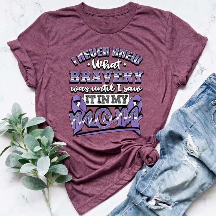 Bravery In My Mom Stomach Cancer Awareness Ribbon Bella Canvas T-shirt