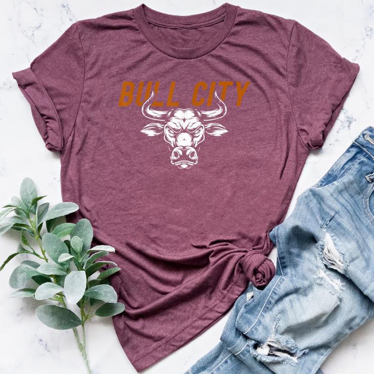 Bull City Durham Nc 919 North Carolina Bull Head Womens Bella Canvas T-shirt