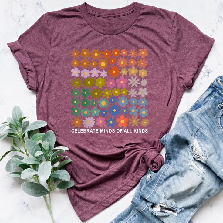 Celebrate Minds Of All Kinds Autism Awareness Flower Be Kind Bella Canvas T-shirt