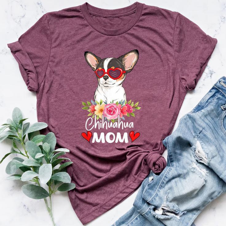 Chihuahua Mom Mama Sunglasses Flower Dog Lover Owner Womens Bella Canvas T-shirt