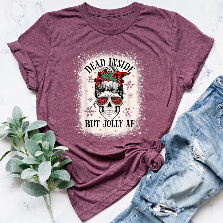 Christmas Messy Bun Skull Dead Inside But Jolly Af Bella Canvas T-shirt