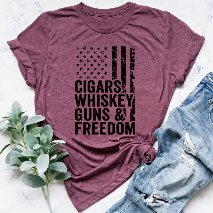 Cigars Whiskey Guns & Freedom Drinking Usa Flag Gun Bella Canvas T-shirt