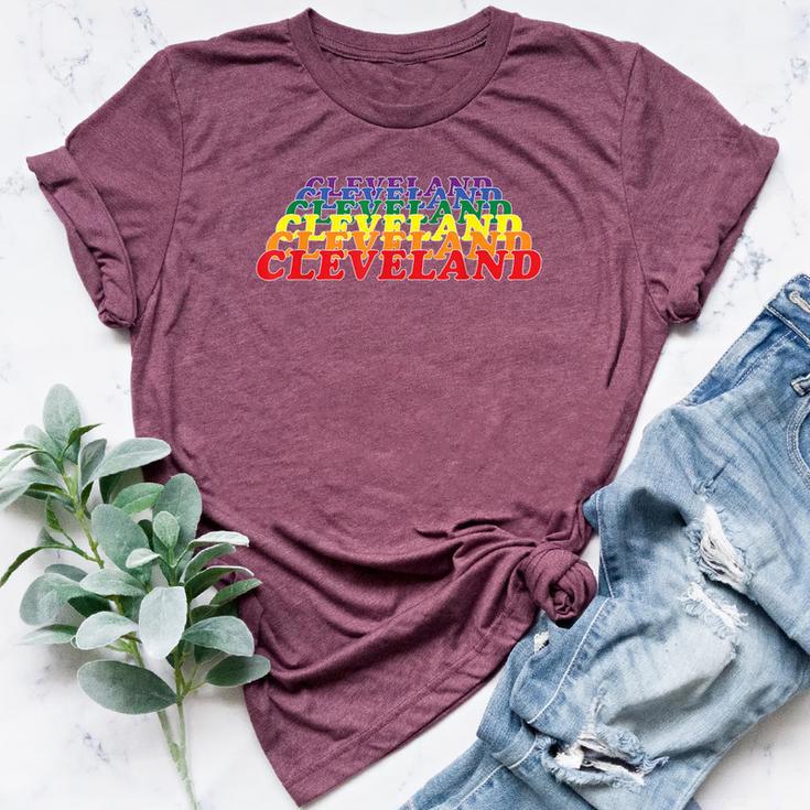 Cleveland City Gay Pride Rainbow Word Bella Canvas T-shirt